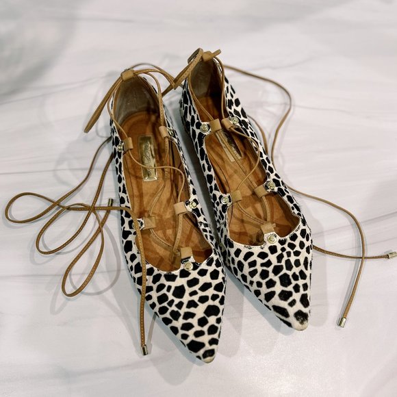 Halogen Printed Calf Hair Ankle Strappy Gladiator Pointed Toe Flat - Picture 2 of 9